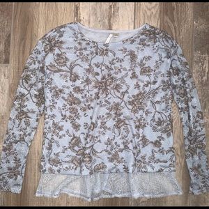 LC LAUREN CONRAD Sweater Floral Knit Lace Hemline